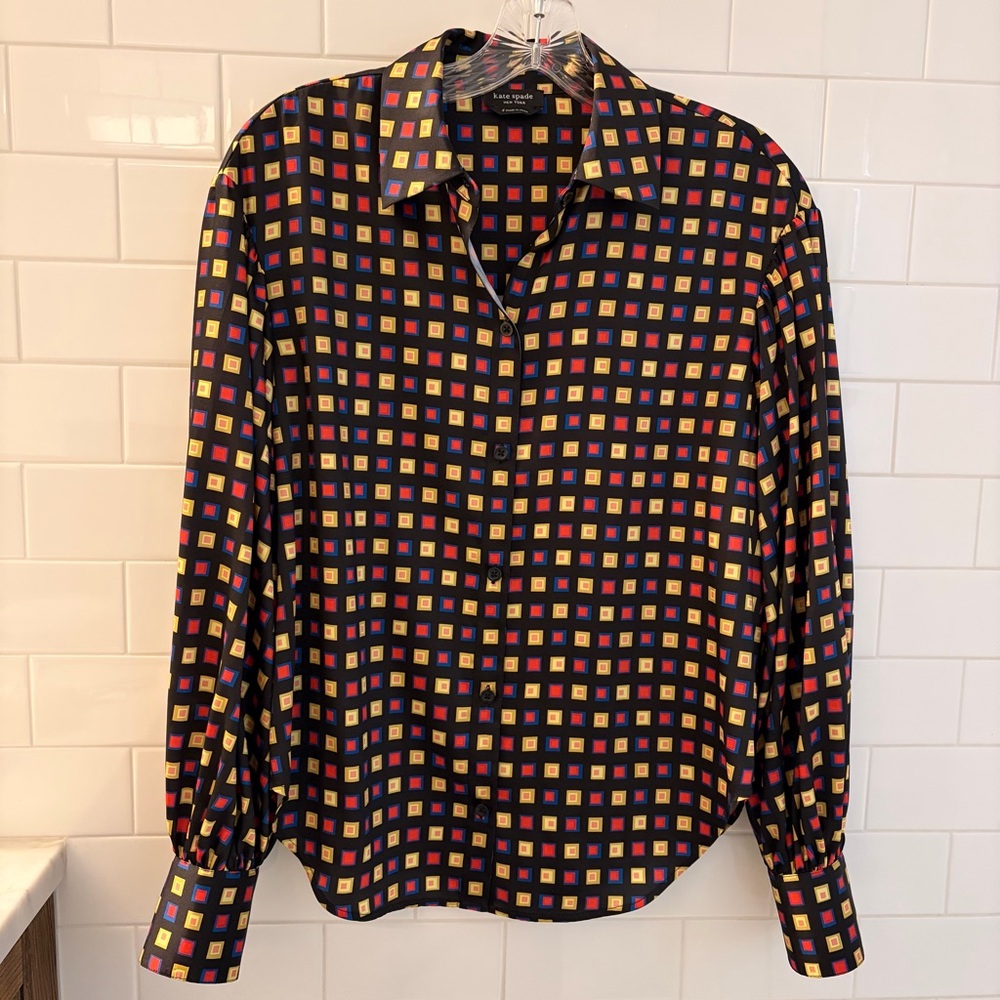 Kate spade New York Geometric Pattern button shirt blouse top mod